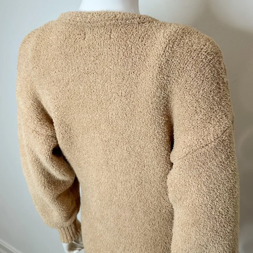 RESA Teddy Cozy Lounge Set Bralette Crop Top and Cardigan Robe in Taupe Tan Sz S